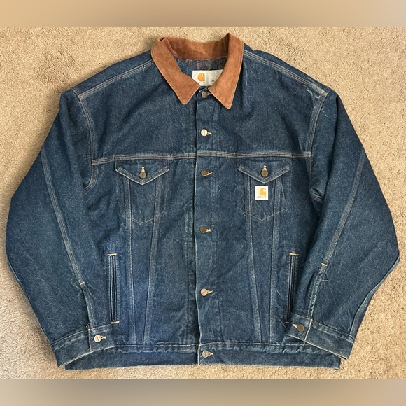 Carhartt Other - Vintage 90s Carhartt Aztec Lined Denim Trucker Jacket Size XXL Union Made USA